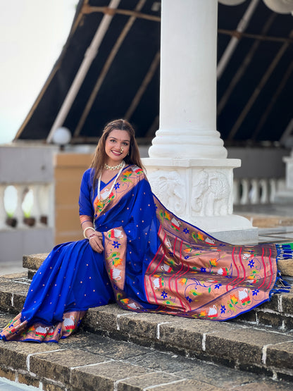 Blue Yeola Style Rajhans Paithani Saree