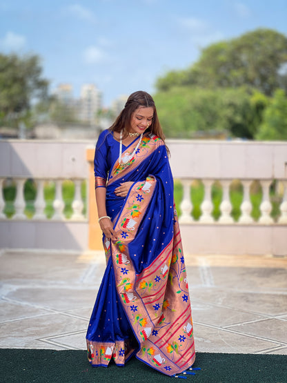 Blue Yeola Style Rajhans Paithani Saree