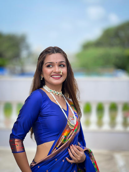 Blue Yeola Style Rajhans Paithani Saree