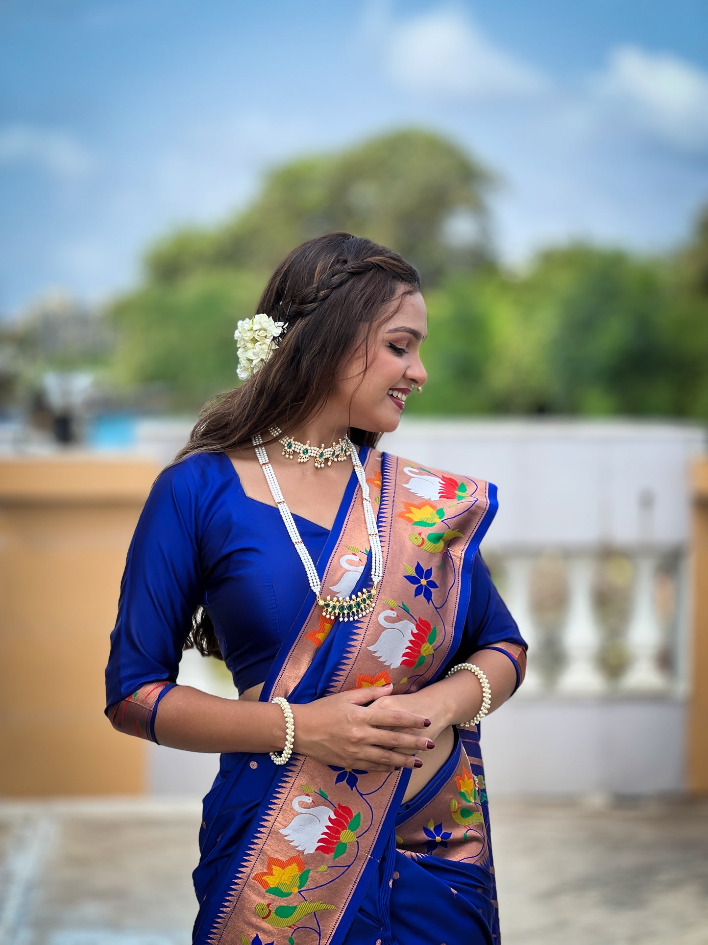 Blue Yeola Style Rajhans Paithani Saree