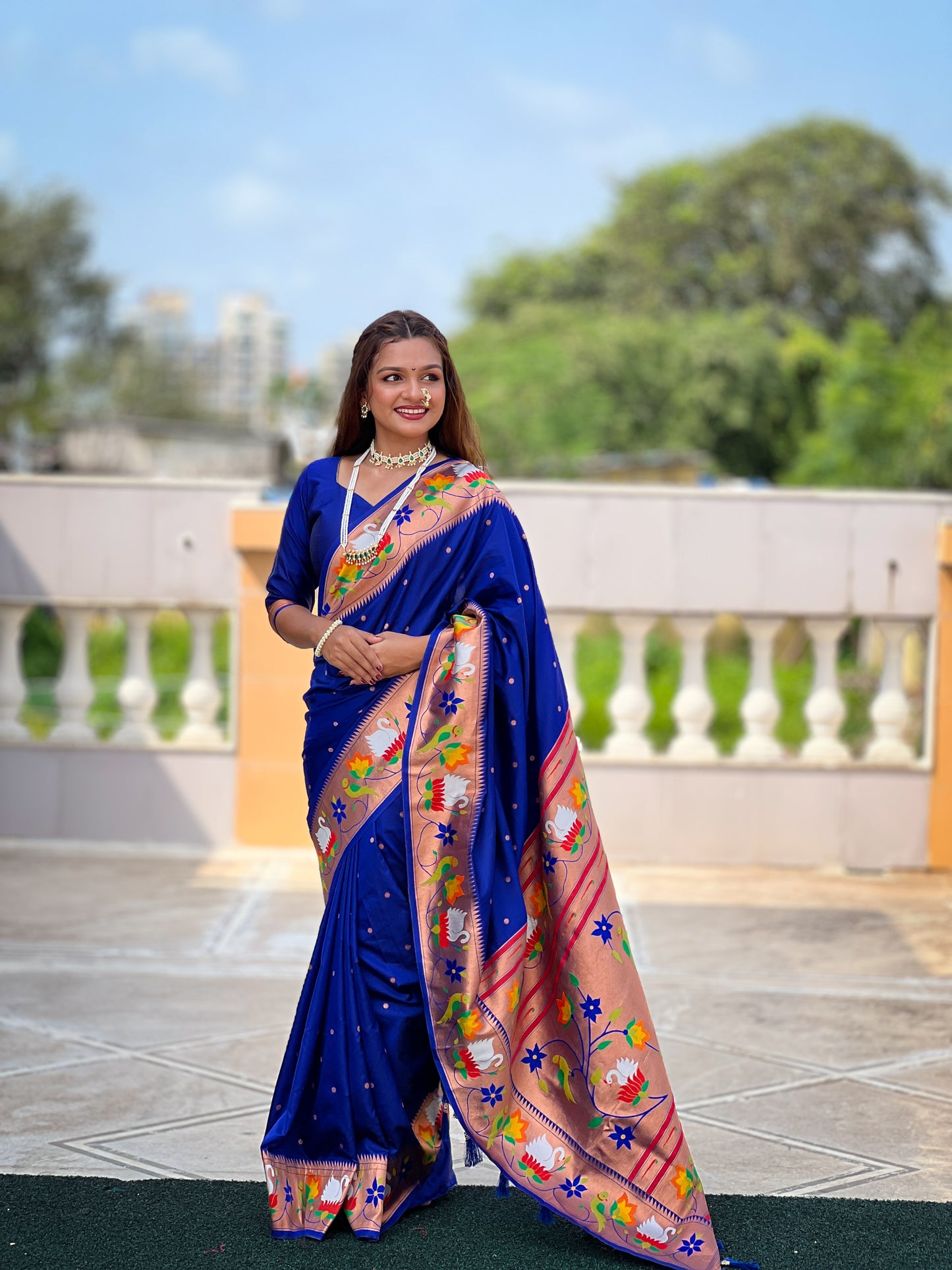 Blue Yeola Style Rajhans Paithani Saree