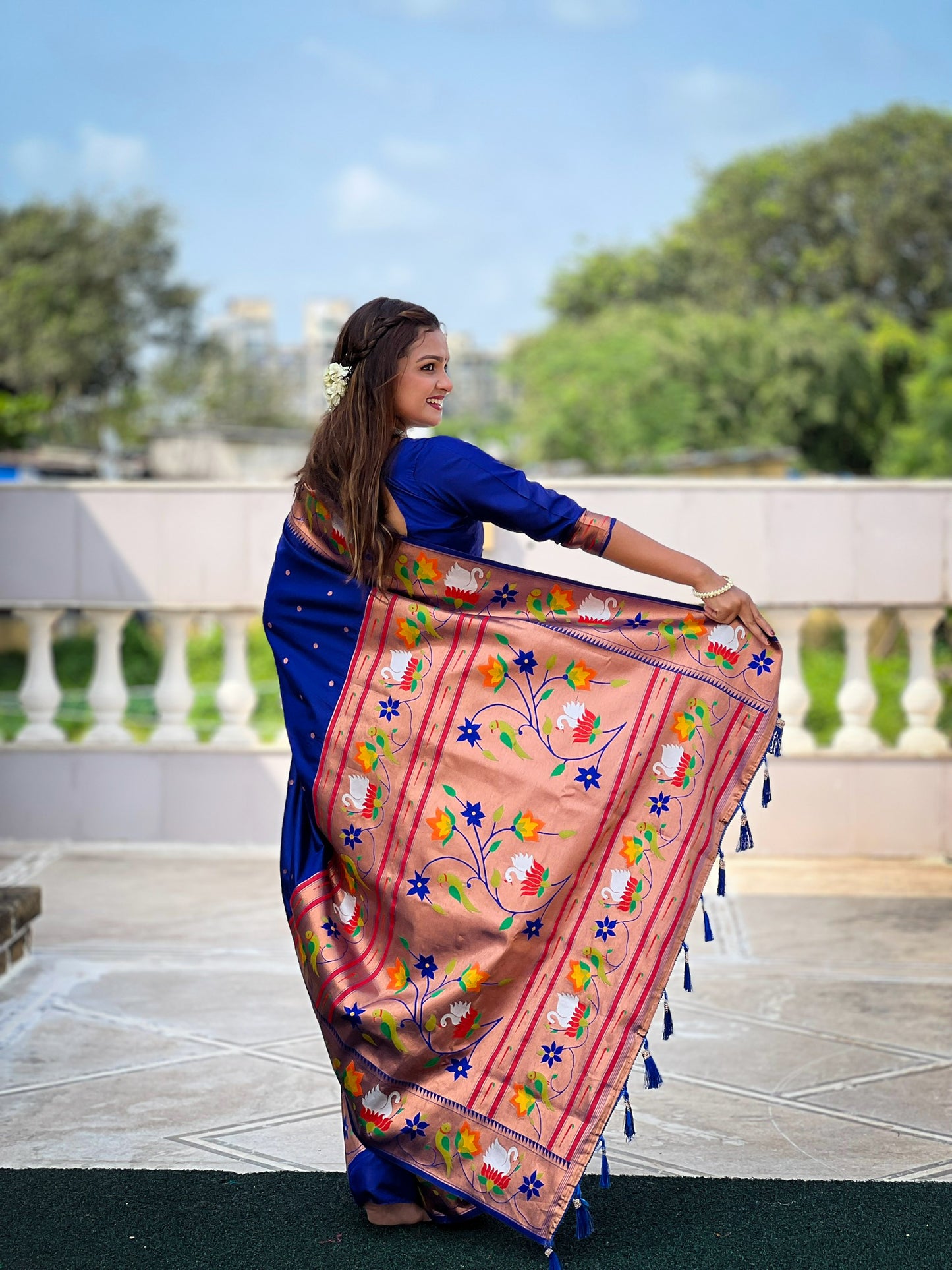 Blue Yeola Style Rajhans Paithani Saree