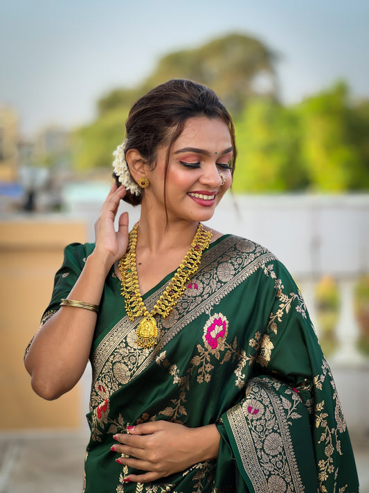 Green Banarasi Silk Saree with Intricate Zari Work