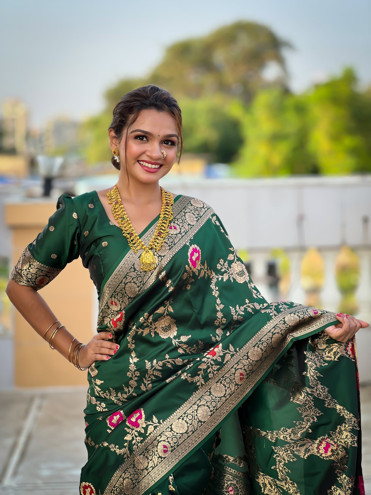 Green Banarasi Silk Saree with Intricate Zari Work