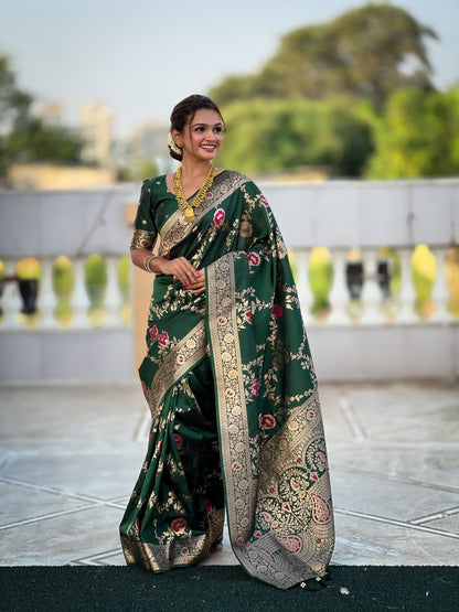 Green Banarasi Silk Saree with Intricate Zari Work