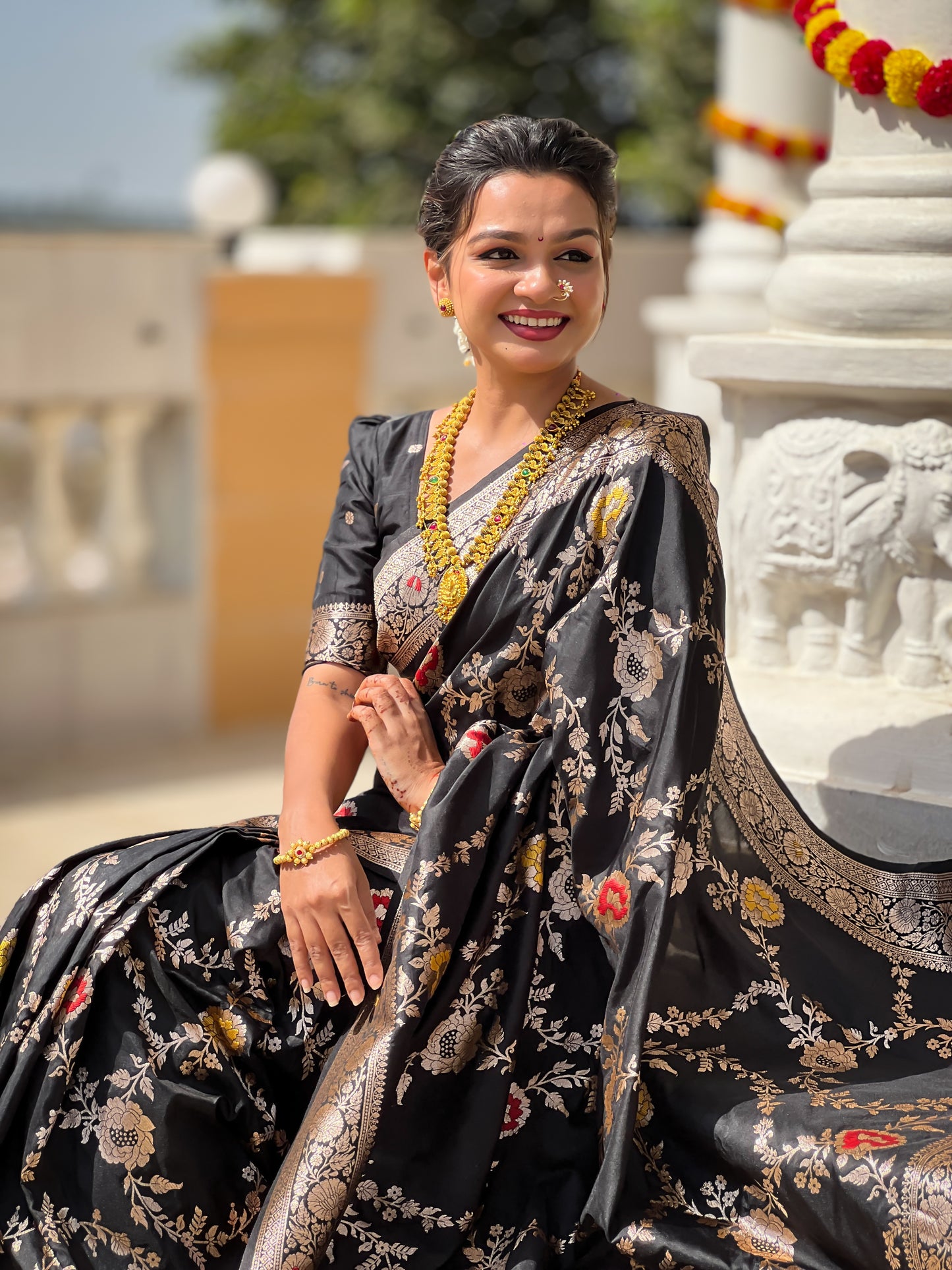Black Banarasi Silk Saree with Intricate Zari Work