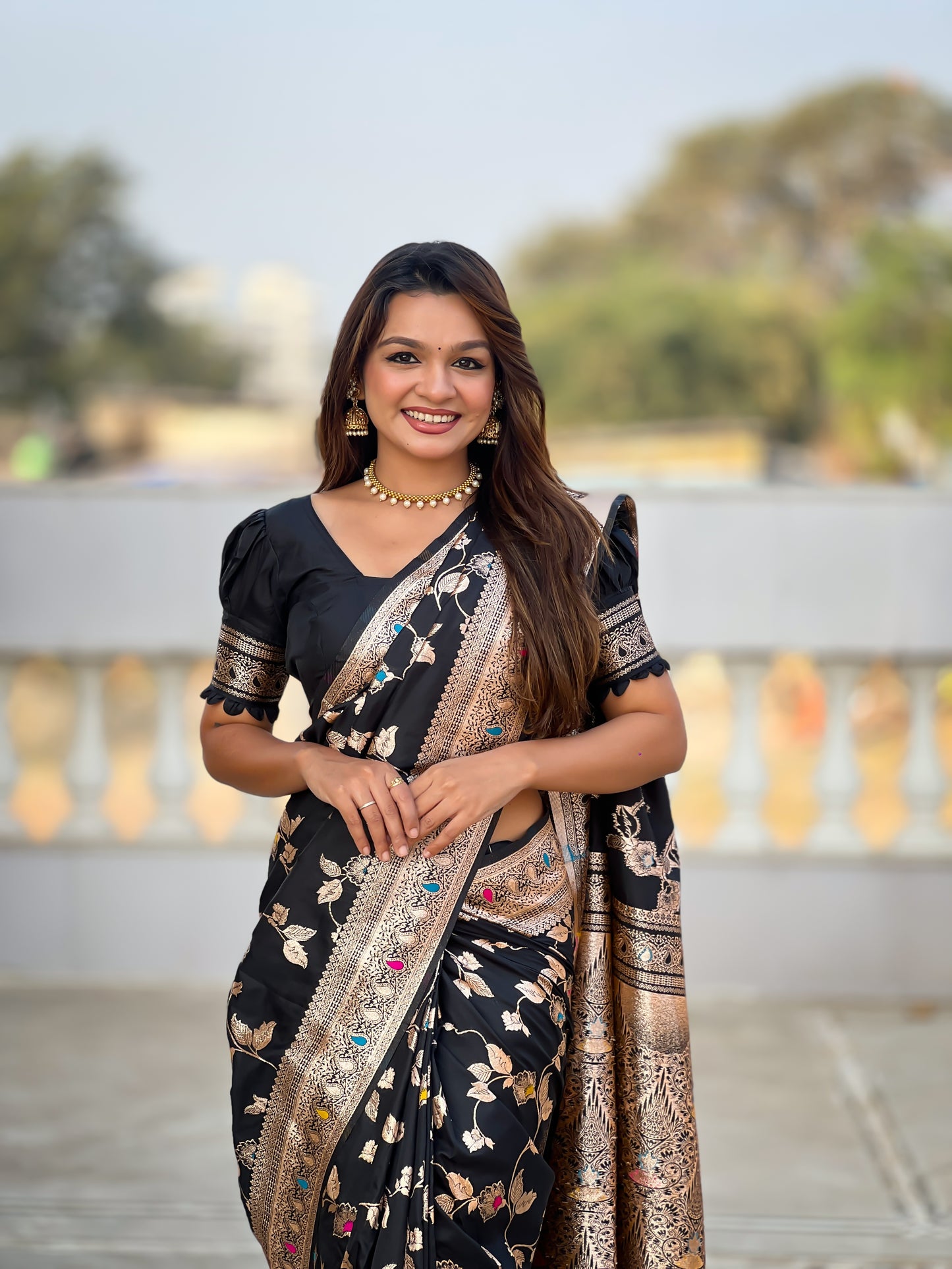 Black Banarasi Silk Saree with Intricate Zari Work