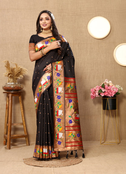 Black Yeola Style Rajhans Paithani Saree