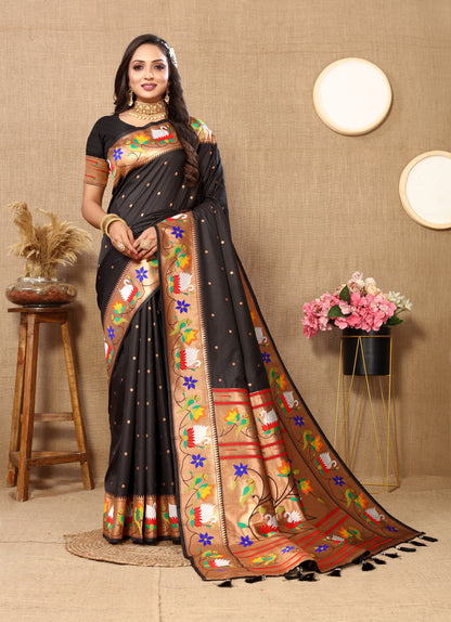 Black Yeola Style Rajhans Paithani Saree
