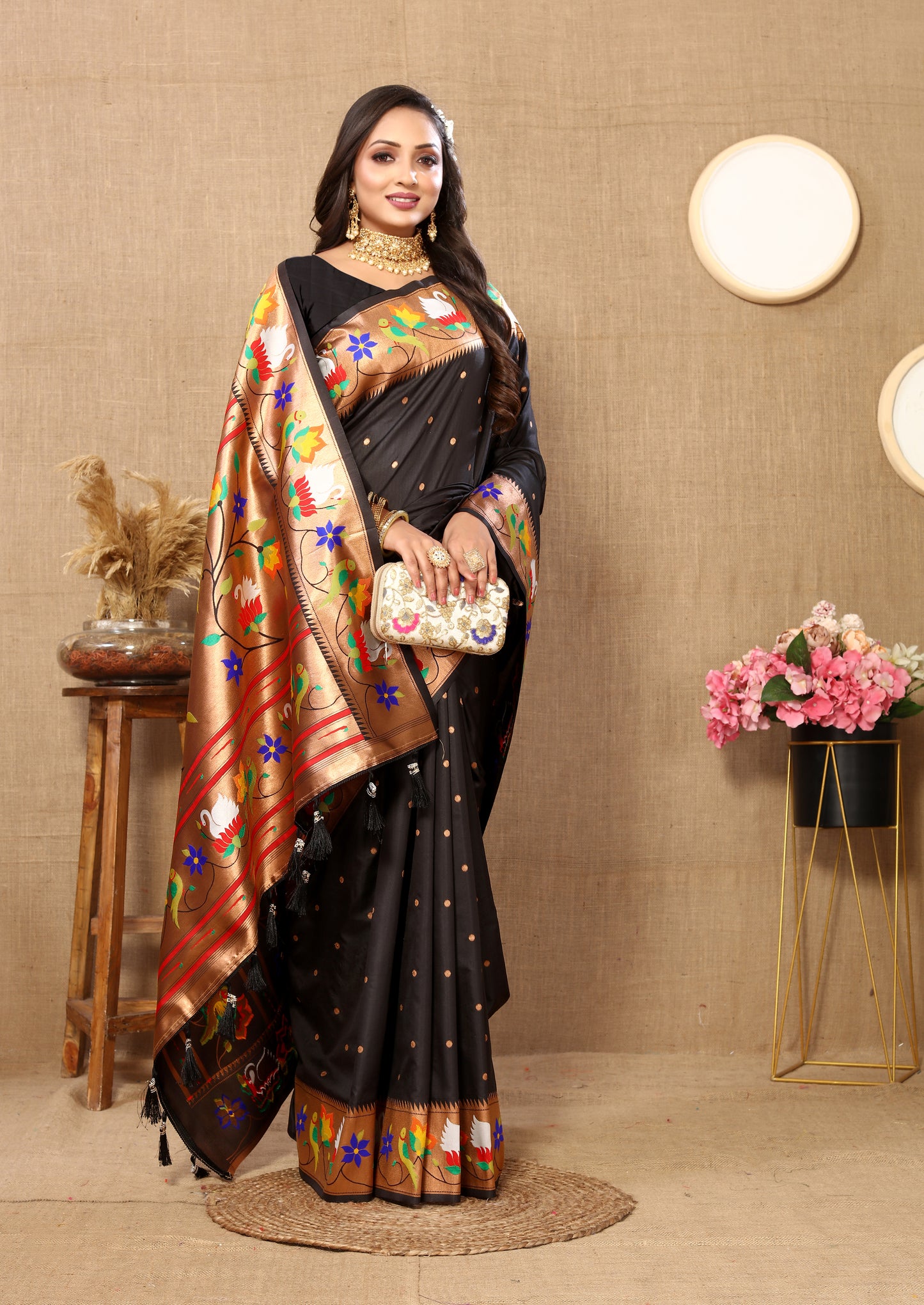 Black Yeola Style Rajhans Paithani Saree