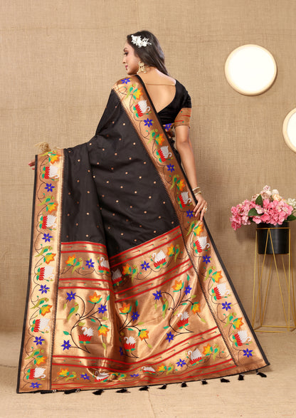 Black Yeola Style Rajhans Paithani Saree