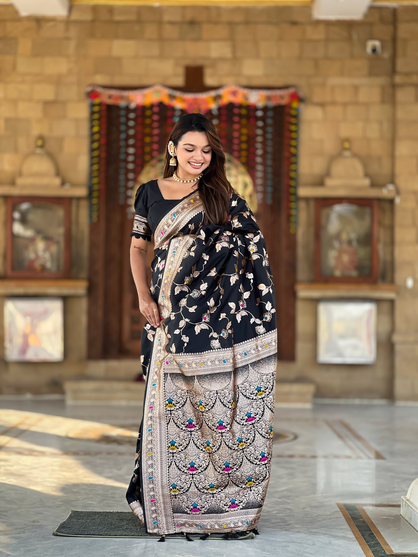 Black Banarasi Silk Saree with Intricate Zari Work