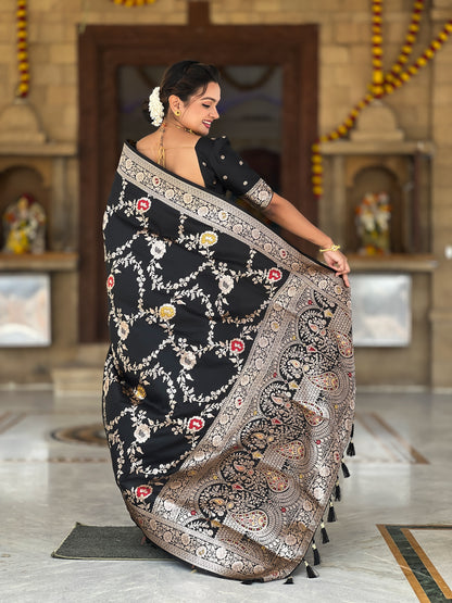 Black Banarasi Silk Saree with Intricate Zari Work