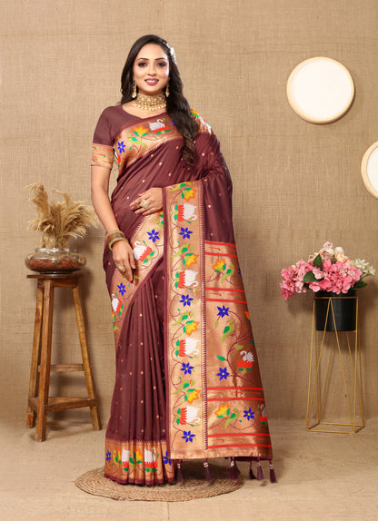 Coffee Yeola Style Rajhans Paithani Saree