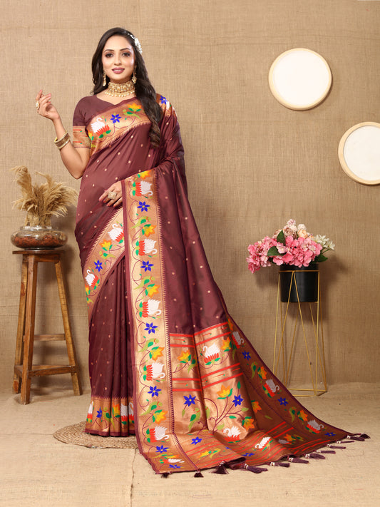 Coffee Yeola Style Rajhans Paithani Saree