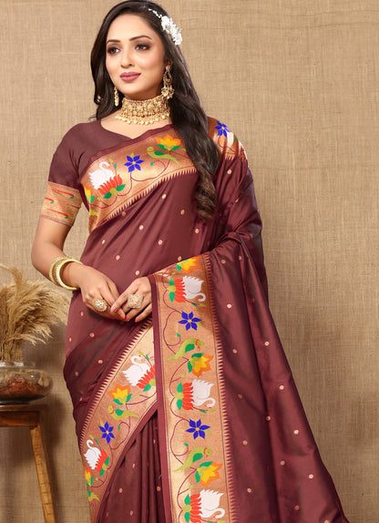 Coffee Yeola Style Rajhans Paithani Saree
