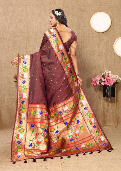 Coffee Yeola Style Rajhans Paithani Saree
