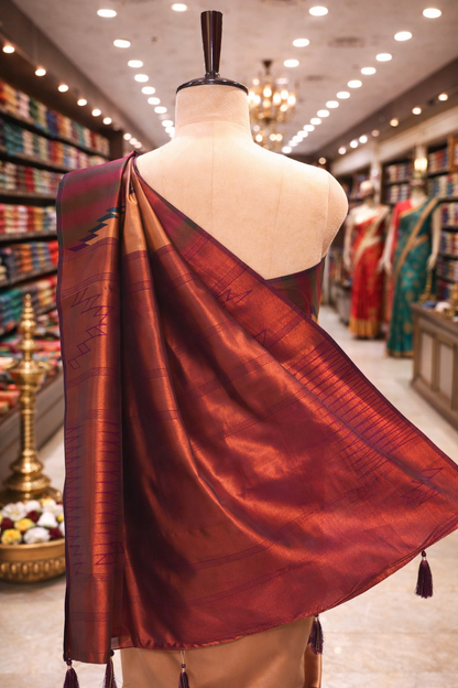 Cream Gold Temple Border Kanjivaram Soft Silk Saree