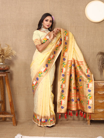 Cream Yeola Style Rajhans Paithani Saree