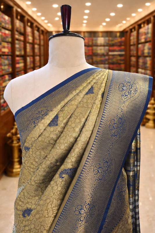 Swarna Antique Gold with Rama Kanjivaram Tissue Soft Silk Saree
