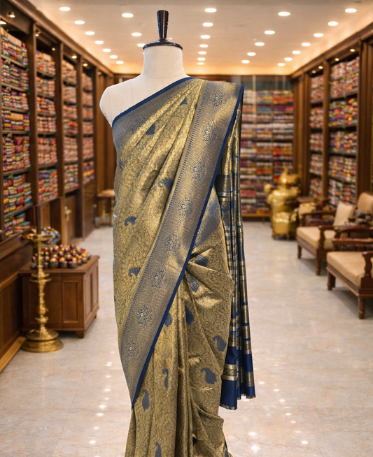 Swarna Antique Gold with Rama Kanjivaram Tissue Soft Silk Saree
