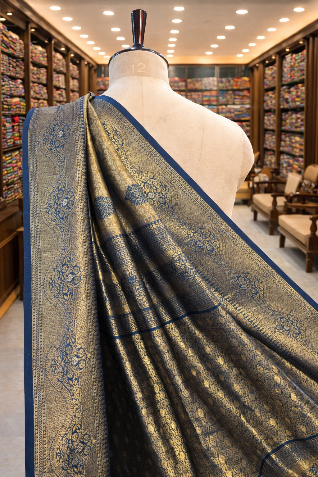 Swarna Antique Gold with Rama Kanjivaram Tissue Soft Silk Saree