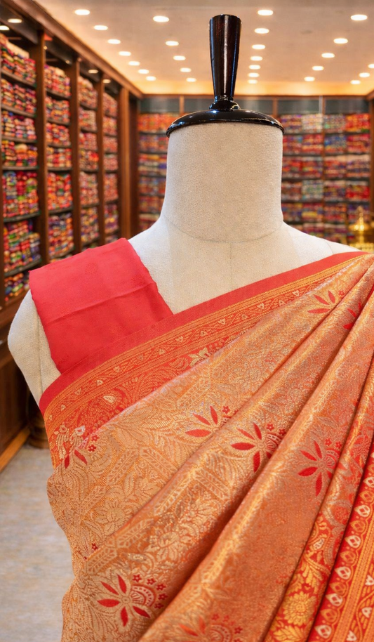 Sringara Orange Kanchipuram Tissue Soft Silk Saree