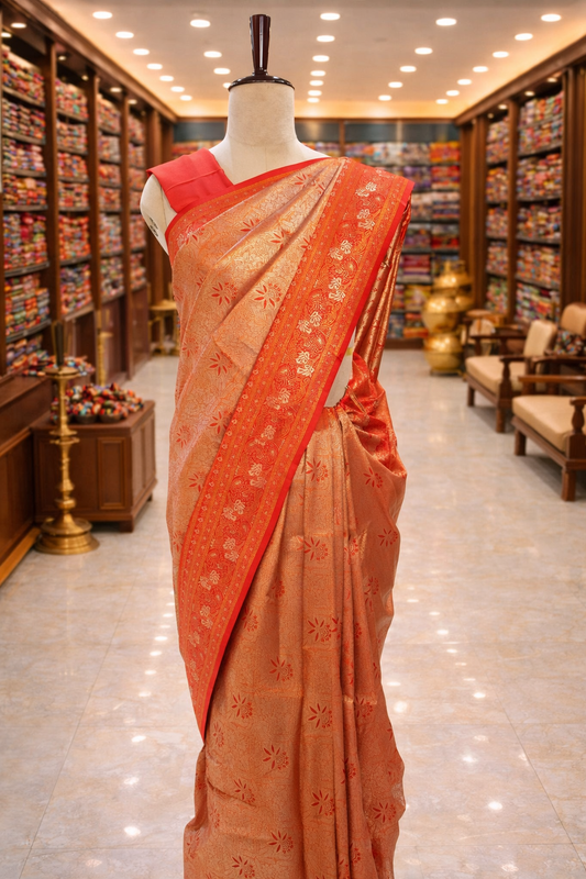 Sringara Orange Kanchipuram Tissue Soft Silk Saree
