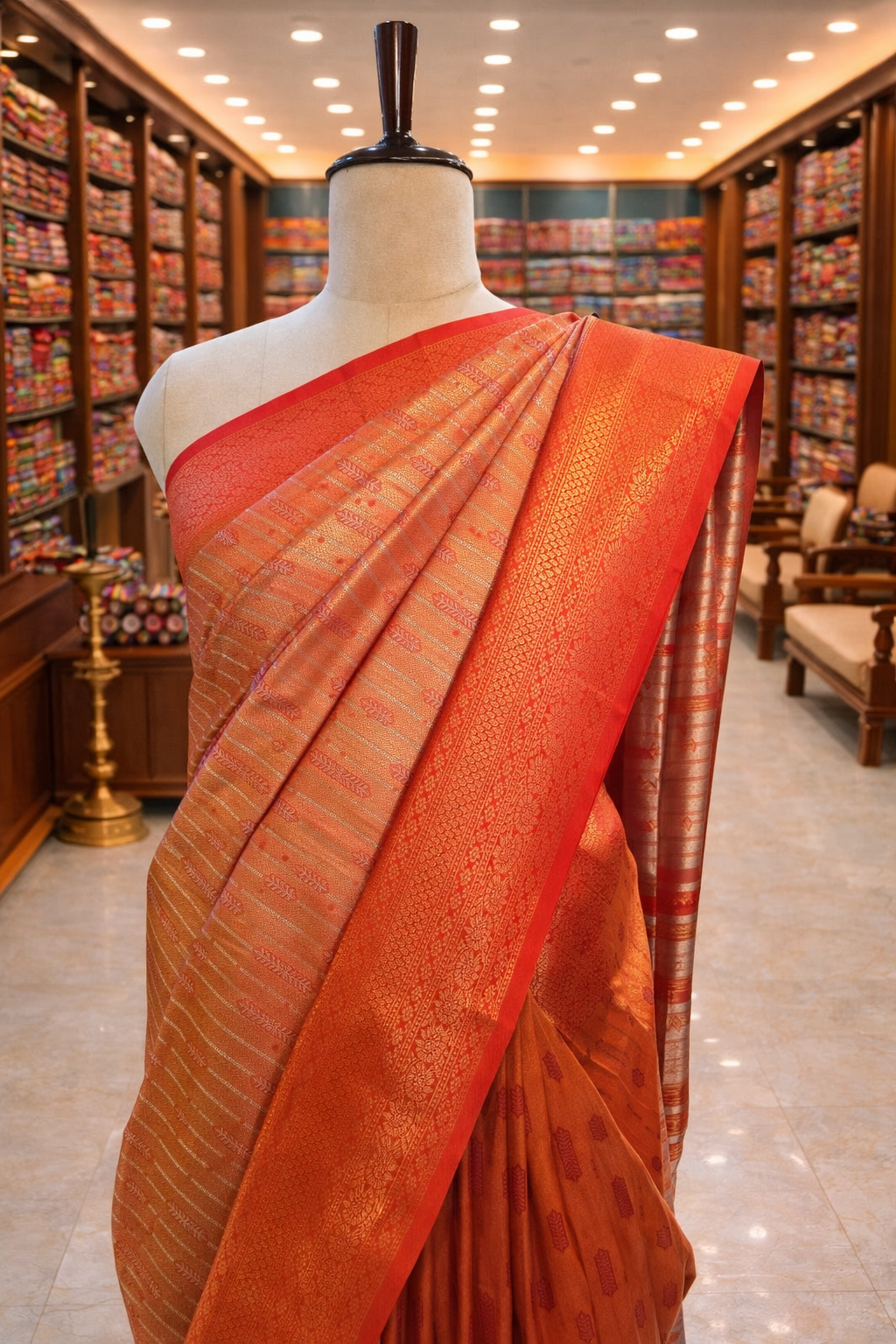 Varnika Orange Banglori Tissue Soft Silk Saree