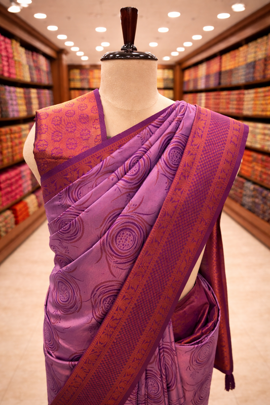 Lovender Lila Kanjivaram tissue soft Silk Saree