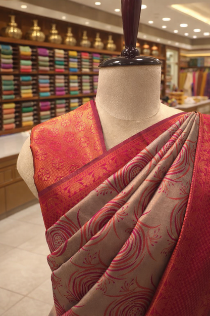 Metallic Grey Lila Kanjivaram tissue soft Silk Saree