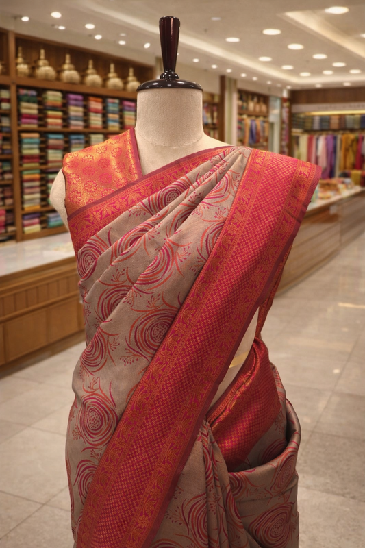 Metallic Grey Lila Kanjivaram tissue soft Silk Saree