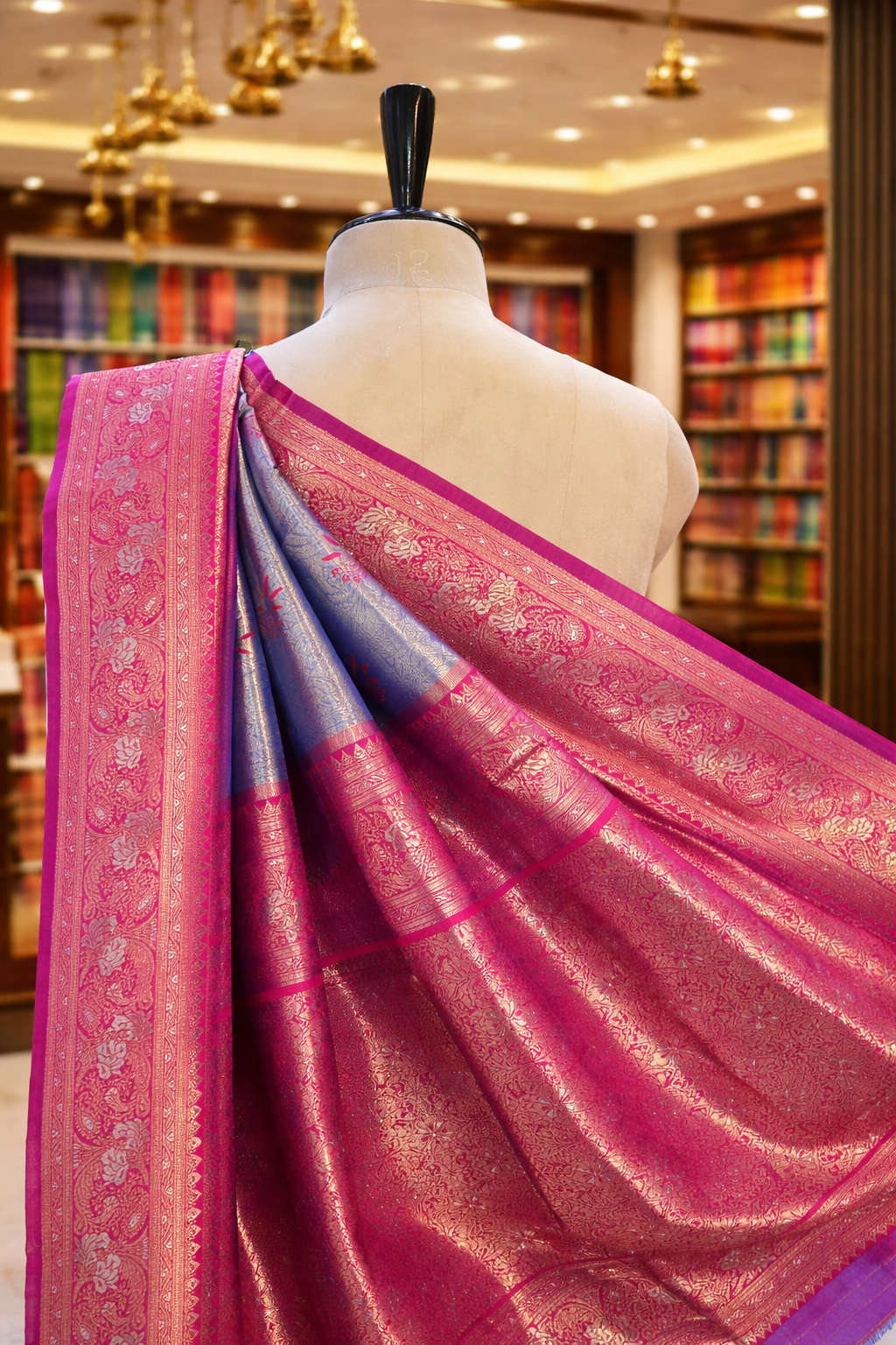Sringara Royal Blue with Red Kanjivaram Tissue Soft Silk Saree