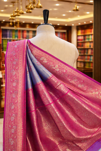 Sringara Royal Blue with Red Kanjivaram Tissue Soft Silk Saree