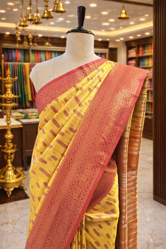 Varnika Yellow with Red Banglori Tissue Soft Silk Saree