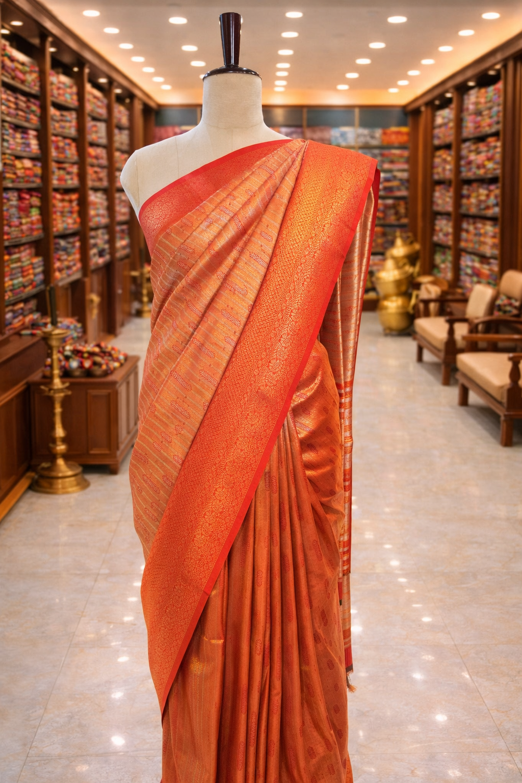 Varnika Orange Banglori Tissue Soft Silk Saree