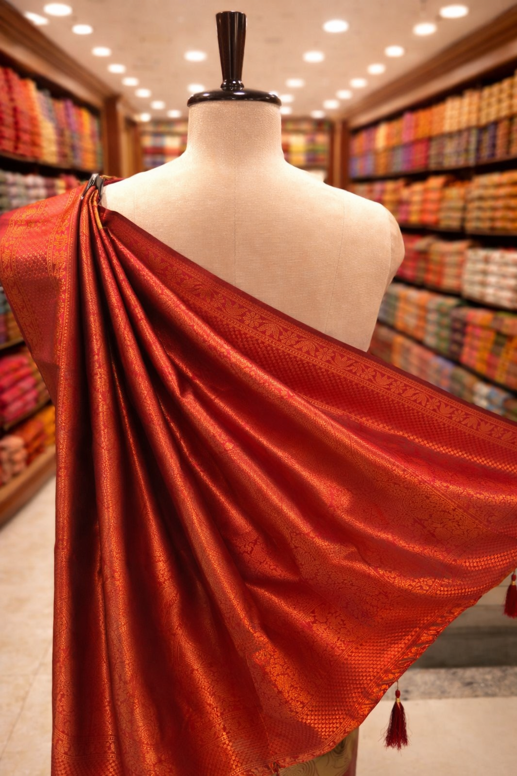 Golden Beige Lila Kanjivaram tissue soft Silk Saree
