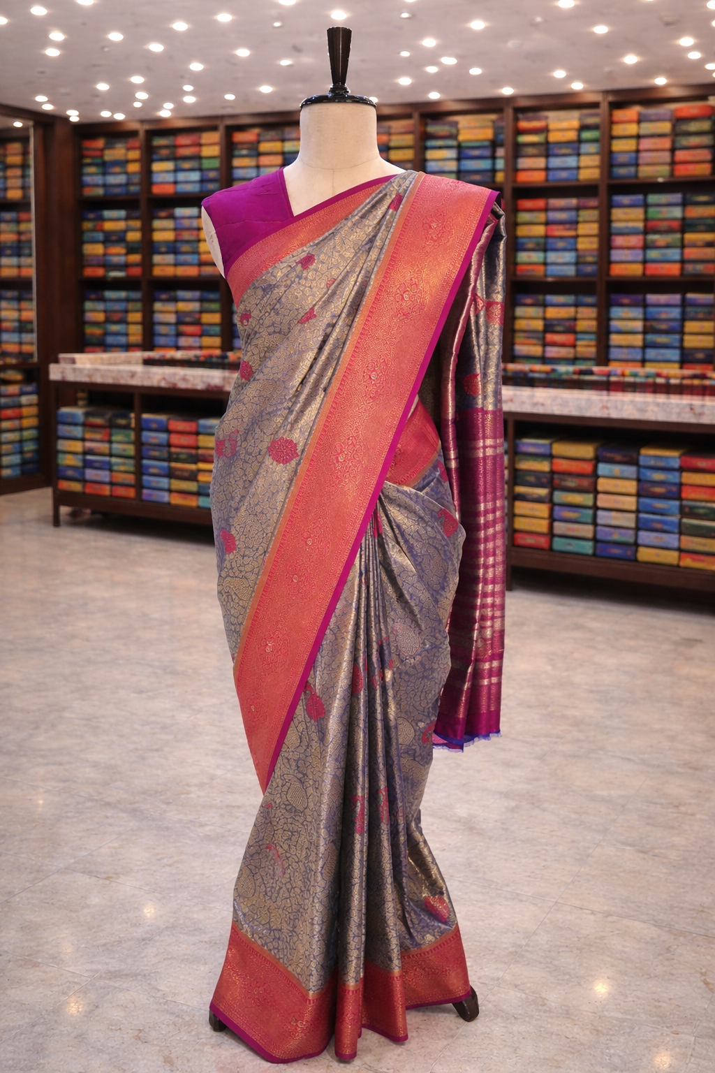 Swarna Royal Blue Kanjivaram Tissue Soft Silk Saree