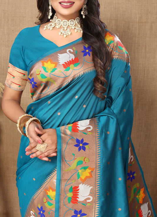 Firozi Yeola Style Rajhans Paithani Saree