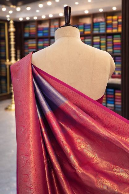 Saundarya Royal Blue with Red Banglori Tissue Silk Soft Saree