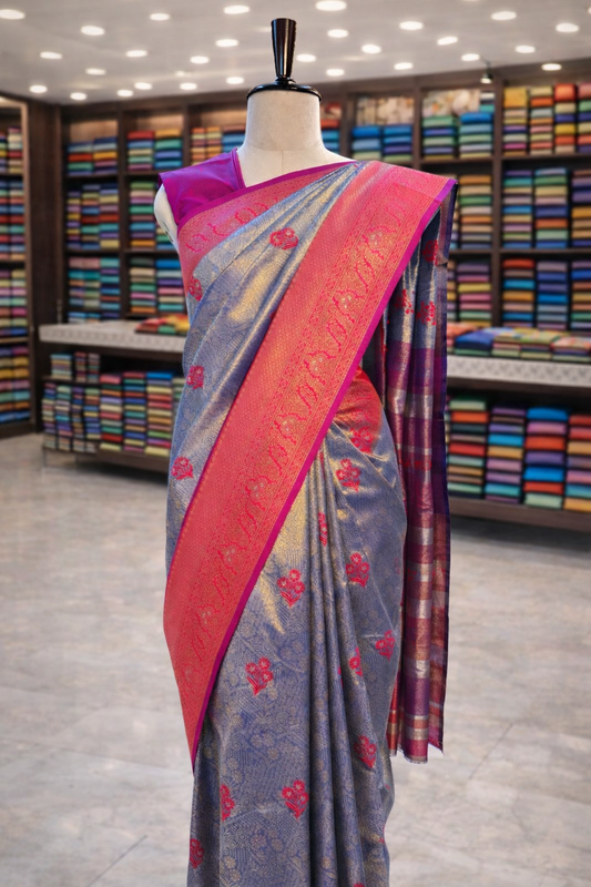 Saundarya Royal Blue with Red Banglori Tissue Silk Soft Saree