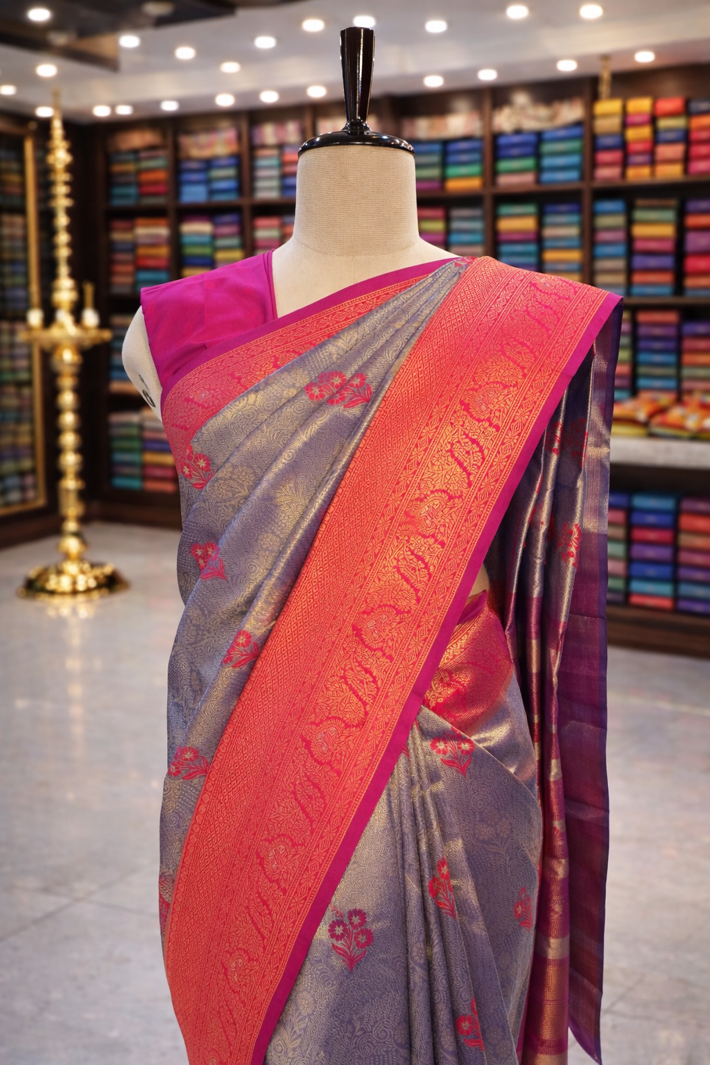 Saundarya Royal Blue with Red Banglori Tissue Silk Soft Saree