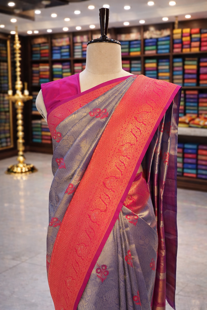 Saundarya Royal Blue with Red Banglori Tissue Silk Soft Saree