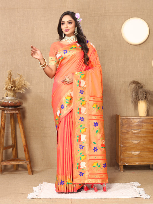 Gajri Pink Yeola Style Rajhans Paithani Saree
