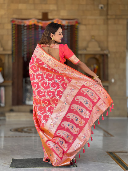 Gajari Pink Banarasi Soft Silk Saree