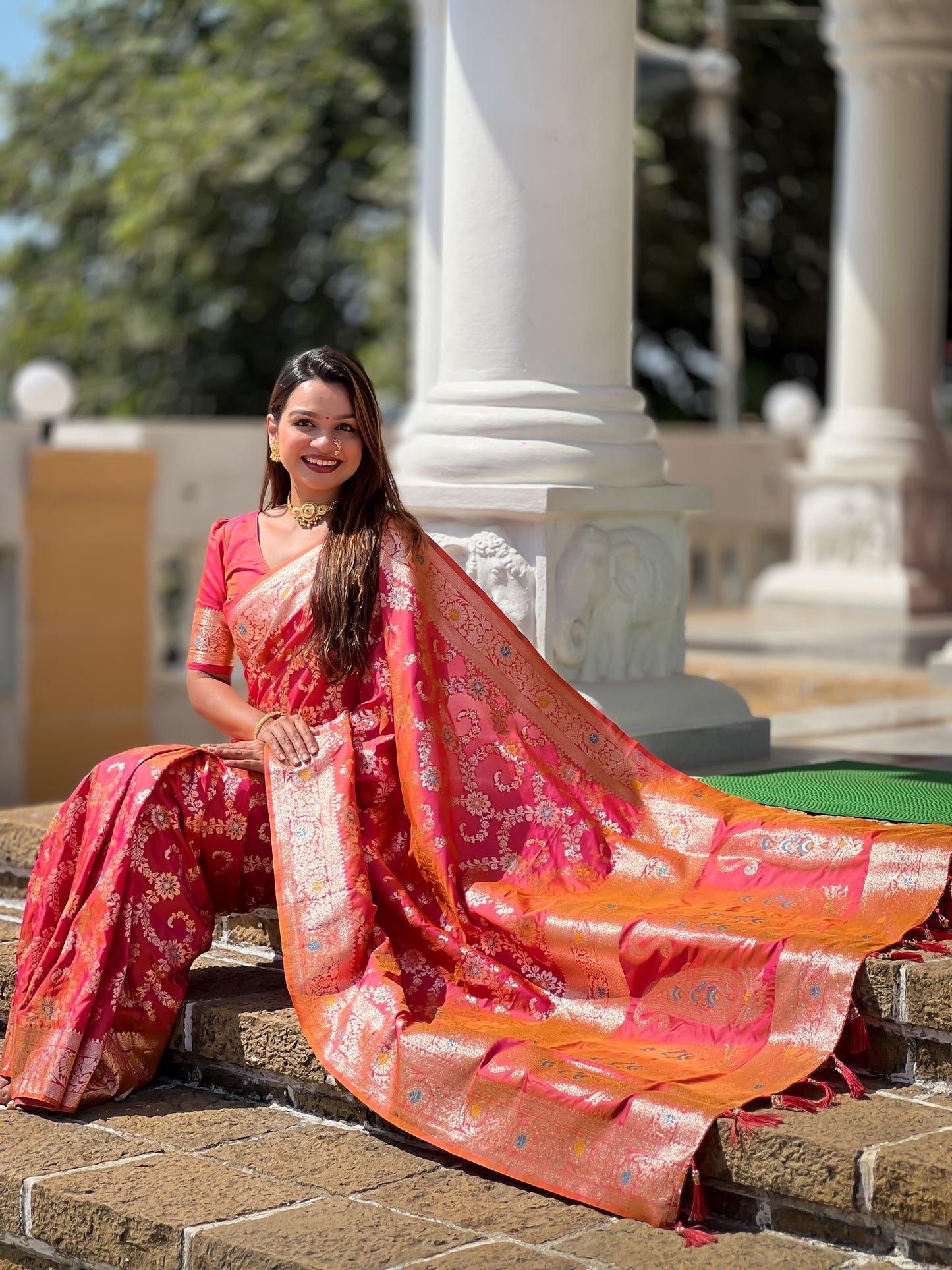 Gajari Pink Banarasi Soft Silk Saree