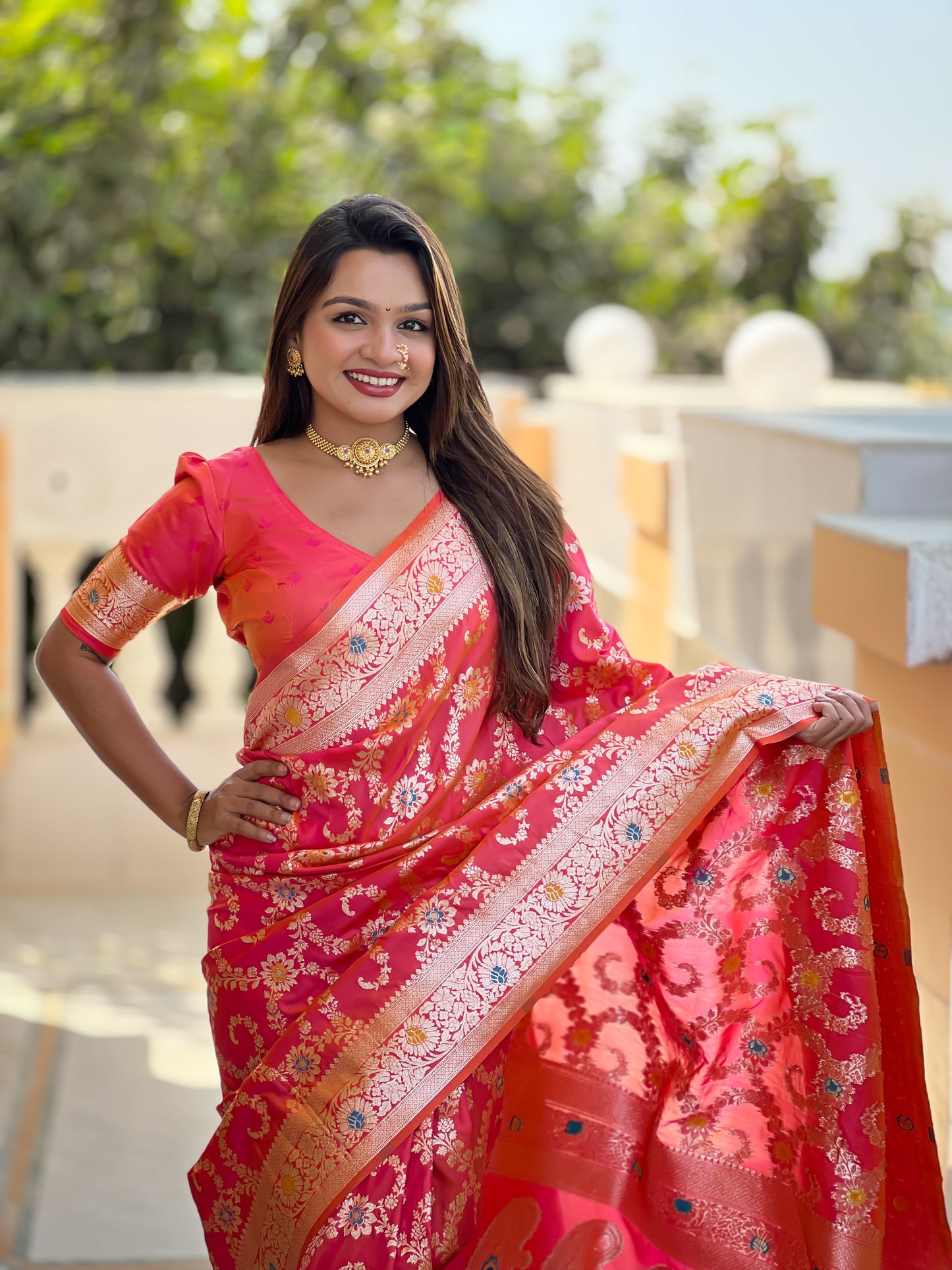 Gajari Pink Banarasi Soft Silk Saree