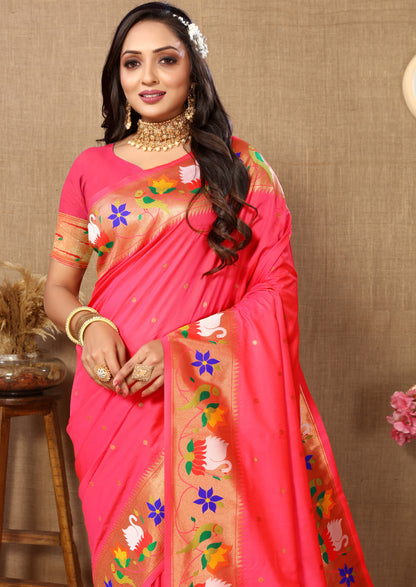 Gajri Yeola Style Rajhans Paithani Saree