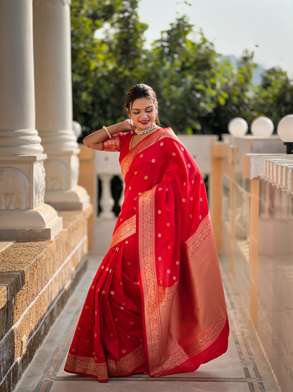 Sonakshi Red Silk Saree with Delicate Gold Zari Embroidery