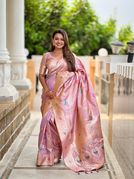 Lovedour Banarasi Silk Saree with Intricate Zari Work